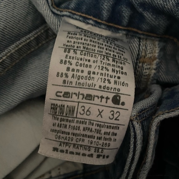 Carthartt Mens 36X32 Blue Jean Denim Work Pants Straight Leg Well Worn - Picture 6 of 9